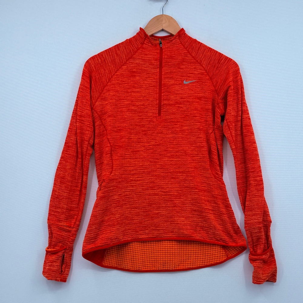 Nike Dri-FIT Half Zip Pullover Womens Small Orange Space Dye Athletic Gorpcore
